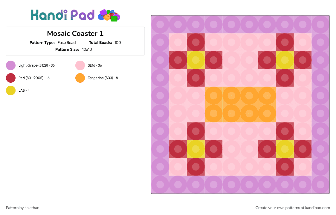 Mosaic Coaster 1 - Fuse Bead Pattern by kclathan on Kandi Pad - pink