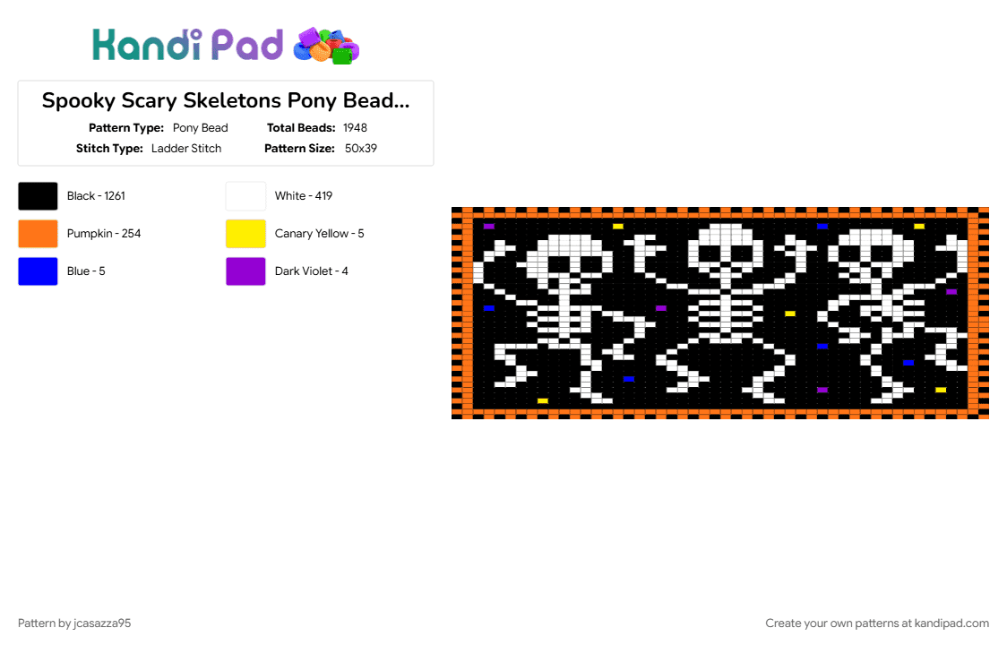 Spooky Scary Skeletons Pony Bead Tapestry Pattern - Pony Bead Pattern by jcasazza95 on Kandi Pad - black, orange, white