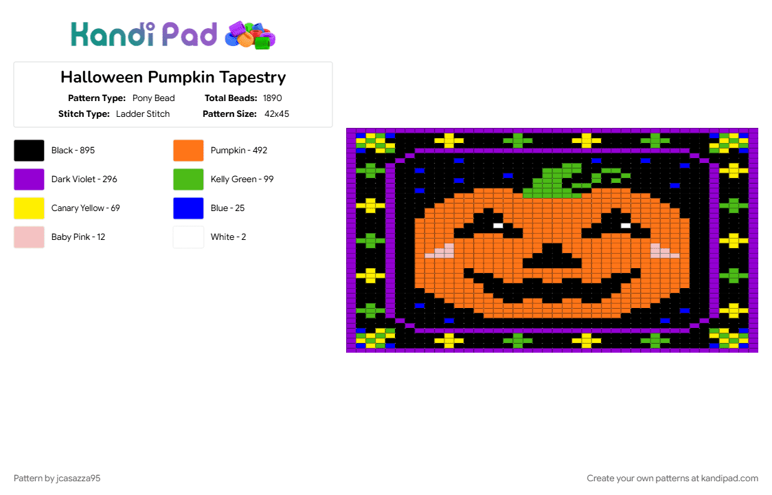 Halloween Pumpkin Tapestry - Pony Bead Pattern by jcasazza95 on Kandi Pad - black, orange, purple