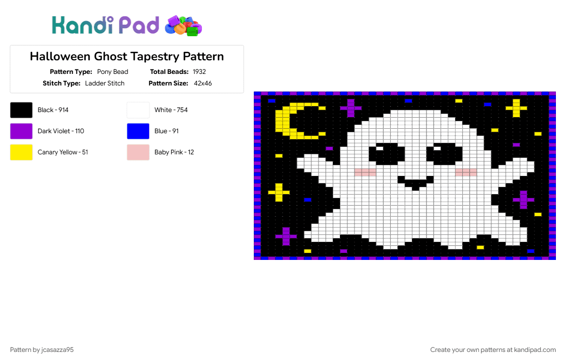 Halloween Ghost Tapestry Pattern - Pony Bead Pattern by jcasazza95 on Kandi Pad - purple, white