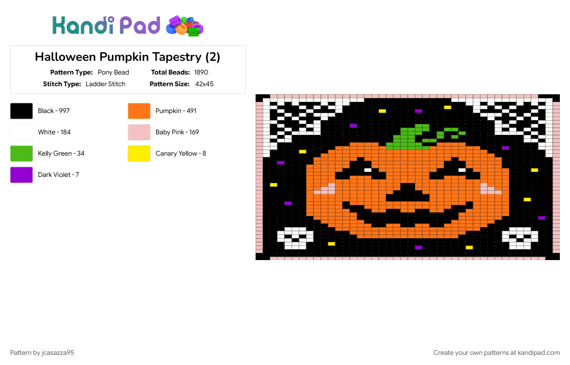 Halloween Pumpkin Tapestry (2) - Pony Bead Pattern by jcasazza95 on Kandi Pad - beige, black, orange