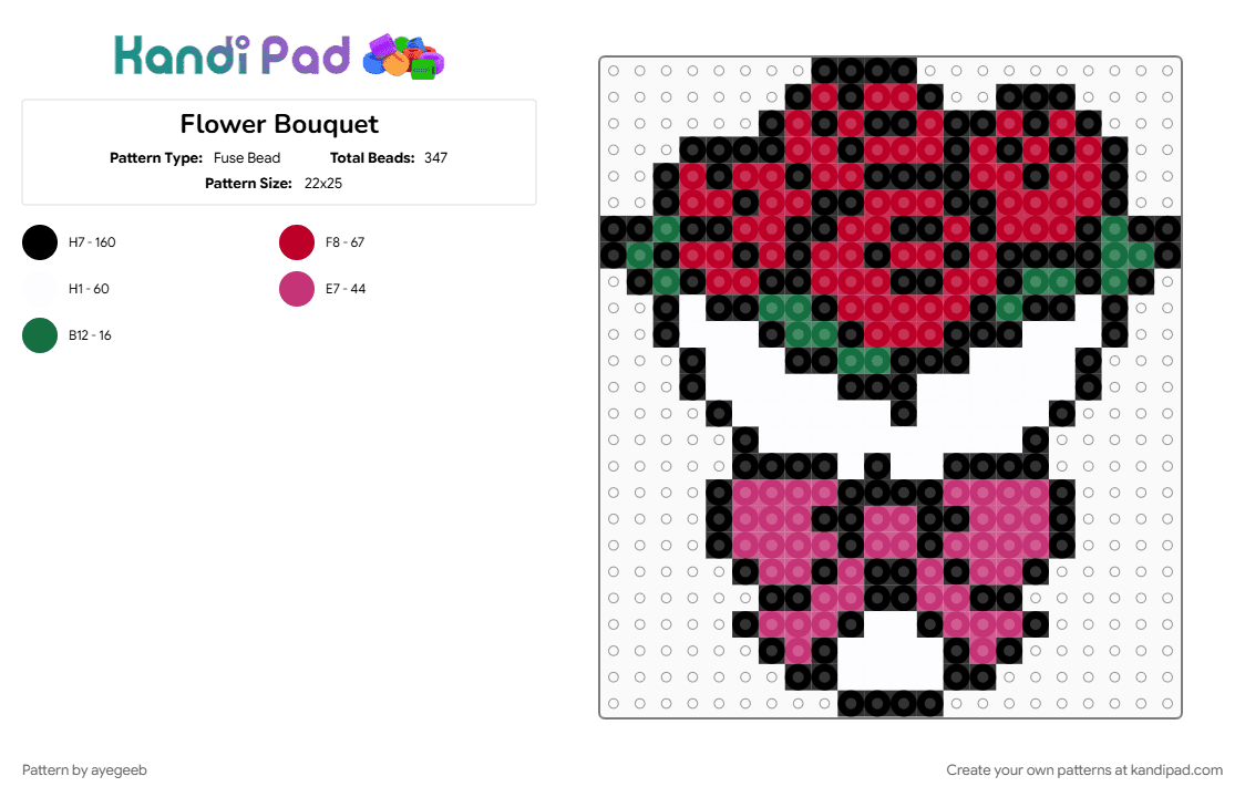 Flower Bouquet - Fuse Bead Pattern by ayegeeb on Kandi Pad - pink, red