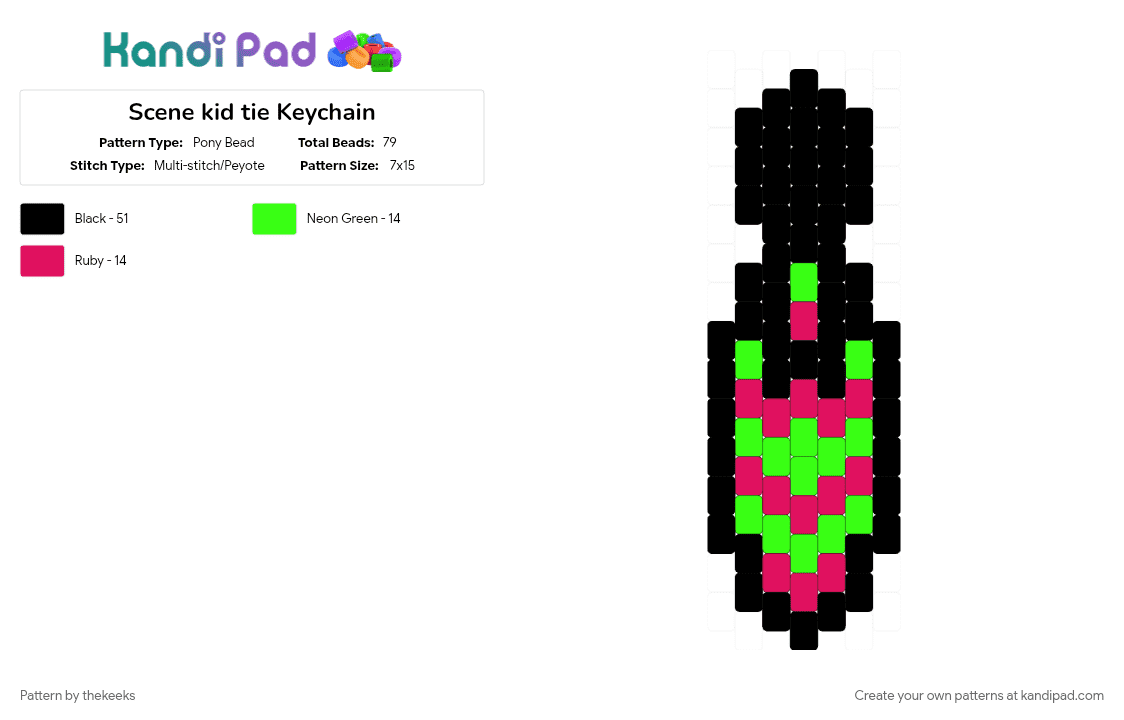 Scene kid tie Keychain - Pony Bead Pattern by thekeeks on Kandi Pad - black, cotdscenekidfashion, green, pink