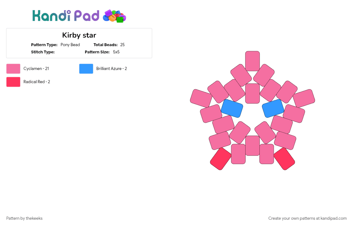 Kirby star - Pony Bead Pattern by thekeeks on Kandi Pad - character, pink