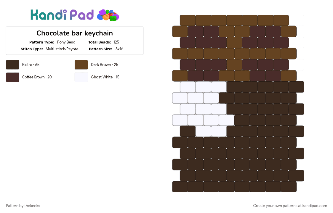 Chocolate bar keychain - Pony Bead Pattern by thekeeks on Kandi Pad - brown, keychain