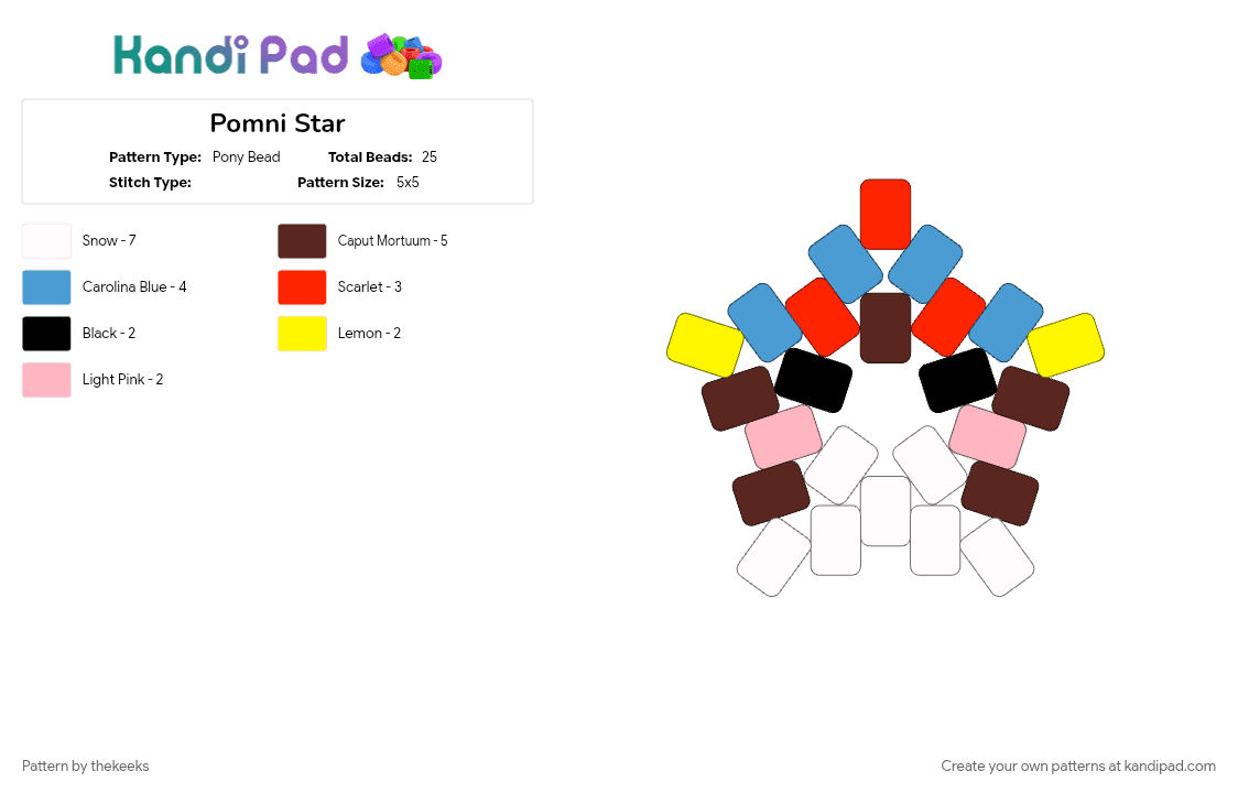 Pomni Star - Pony Bead Pattern by thekeeks on Kandi Pad - brown, character, light blue, red