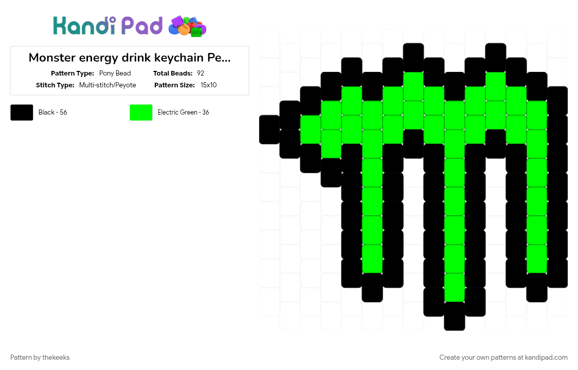 Monster energy drink keychain Peyote stitch - Pony Bead Pattern by thekeeks on Kandi Pad - black, green