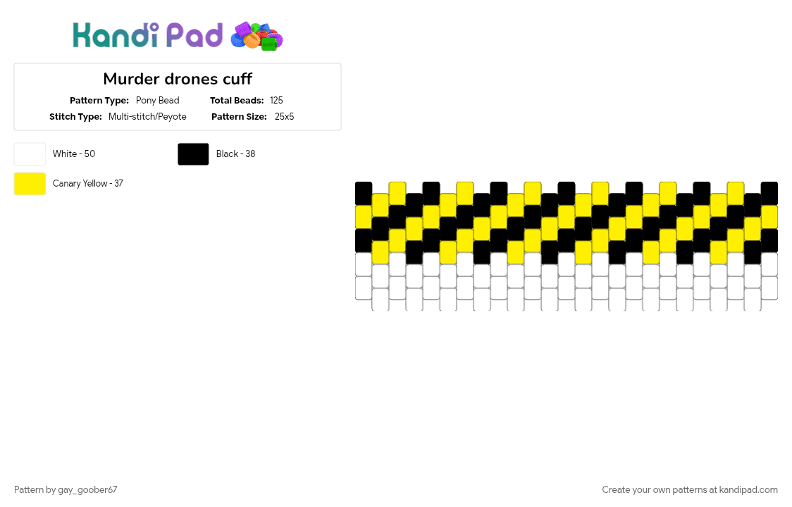 Murder drones cuff - Pony Bead Pattern by gay_goober67 on Kandi Pad - white, yellow