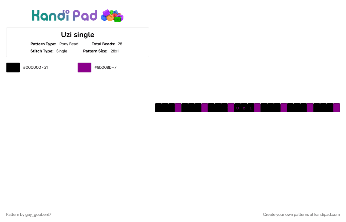Uzi single - Pony Bead Pattern by gay_goober67 on Kandi Pad - black
