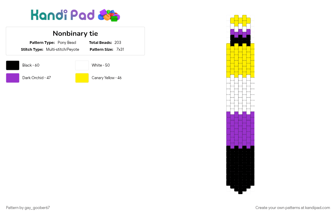 Nonbinary tie - Pony Bead Pattern by gay_goober67 on Kandi Pad - purple, yellow