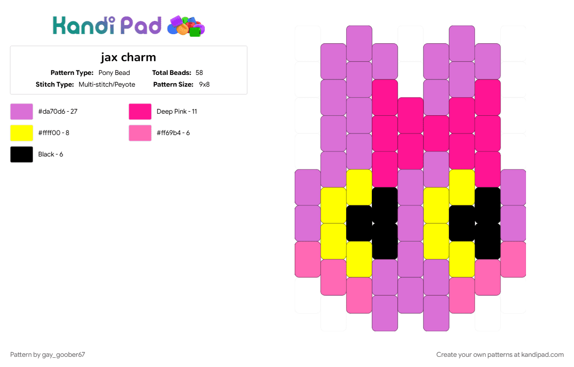 jax charm - Pony Bead Pattern by gay_goober67 on Kandi Pad - pink