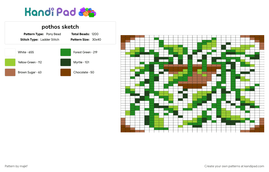 pothos sketch - Pony Bead Pattern by majkf on Kandi Pad - green, white
