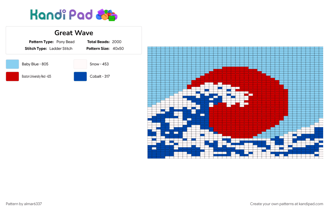 Great Wave - Pony Bead Pattern by almar6337 on Kandi Pad - light blue
