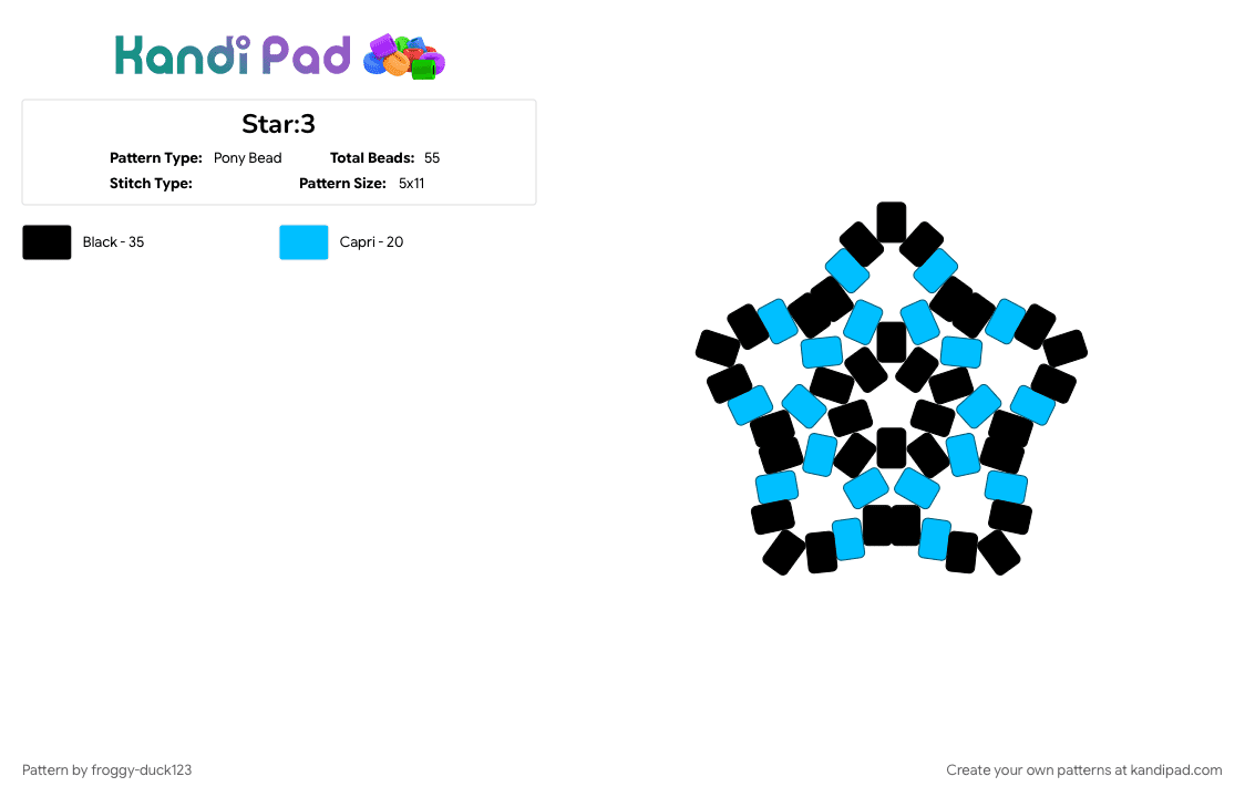 Star:3 - Pony Bead Pattern by froggy-duck123 on Kandi Pad - black, light blue