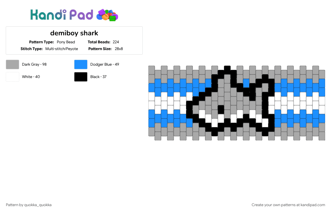 demiboy shark - Pony Bead Pattern by quokka_quokka on Kandi Pad - 