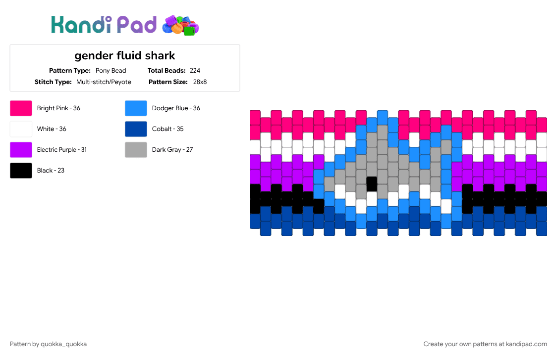 gender fluid shark - Pony Bead Pattern by quokka_quokka on Kandi Pad - blue, genderfluid, light blue, pink, pride, purple, shark