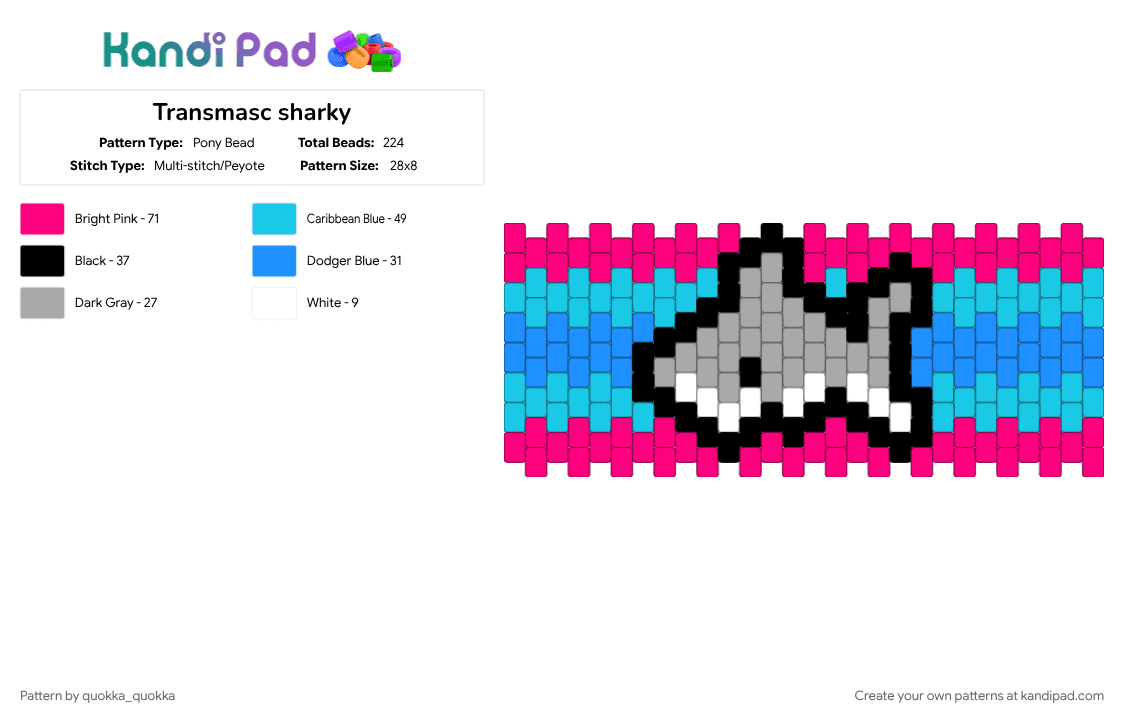 Transmasc sharky - Pony Bead Pattern by quokka_quokka on Kandi Pad - pride, shark, trans, transmasc