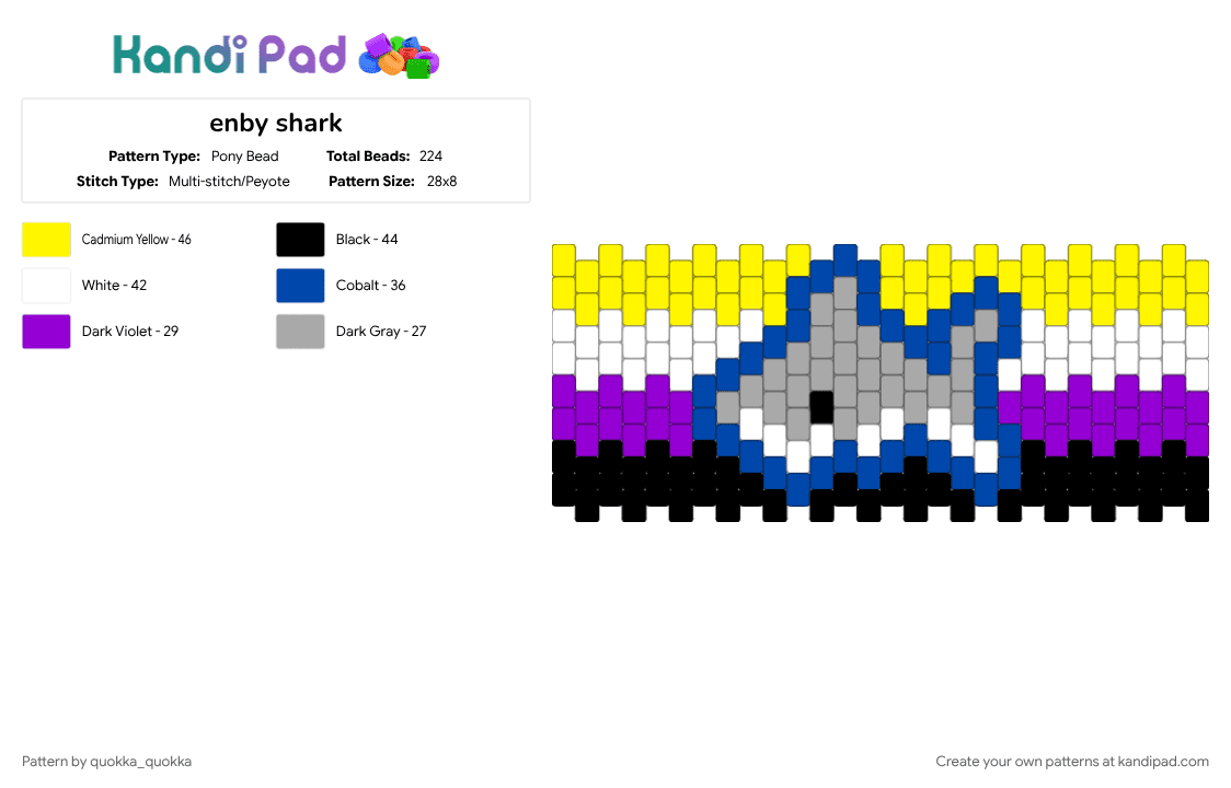 enby shark - Pony Bead Pattern by quokka_quokka on Kandi Pad - blue, enby, nonbinary, pride, shark, yellow