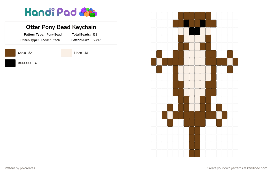 Otter Pony Bead Keychain - Pony Bead Pattern by pbjcreates on Kandi Pad - brown, keychain, white