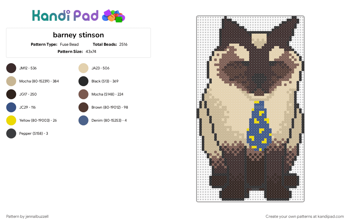 barney stinson - Fuse Bead Pattern by jennalbuzzell on Kandi Pad - beige, brown