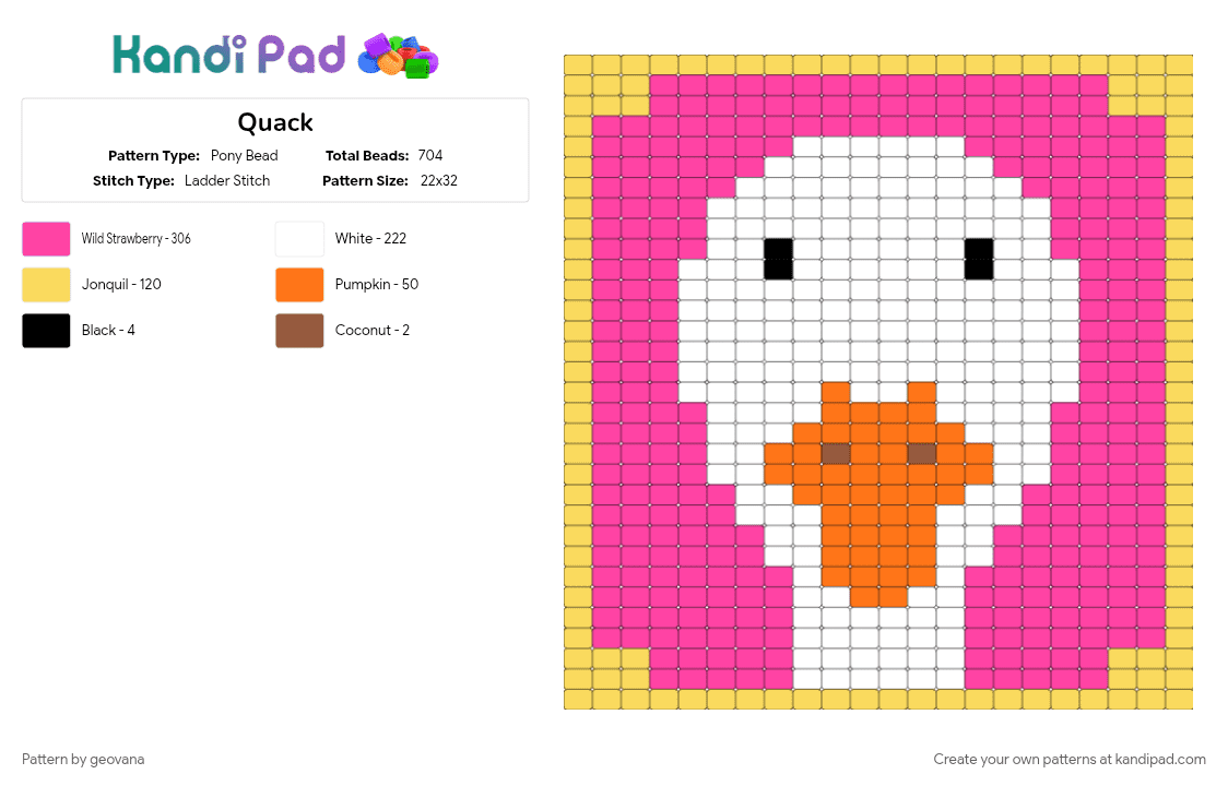 Quack - Pony Bead Pattern by geovana on Kandi Pad - pink, yellow