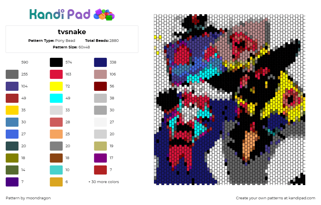 tvsnake - Pony Bead Pattern by moondragon on Kandi Pad - vox,sir pentious,hazbin hotel,animation,tv show,characters,snake,blue,yellow,red