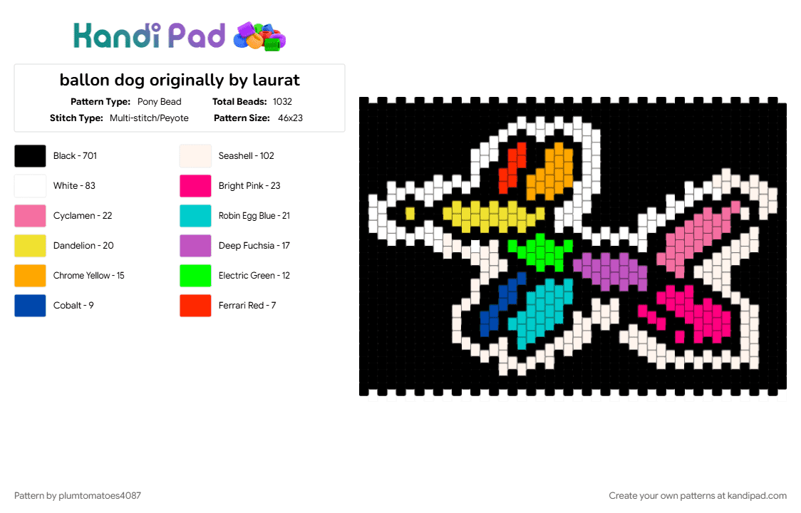 ballon dog originally by laurat - Pony Bead Pattern by plumtomatoes4087 on Kandi Pad - ballon, balloon dog, black, cartoon, circus, classic, clowncore, colorful, dog, nostalgia, teal, white