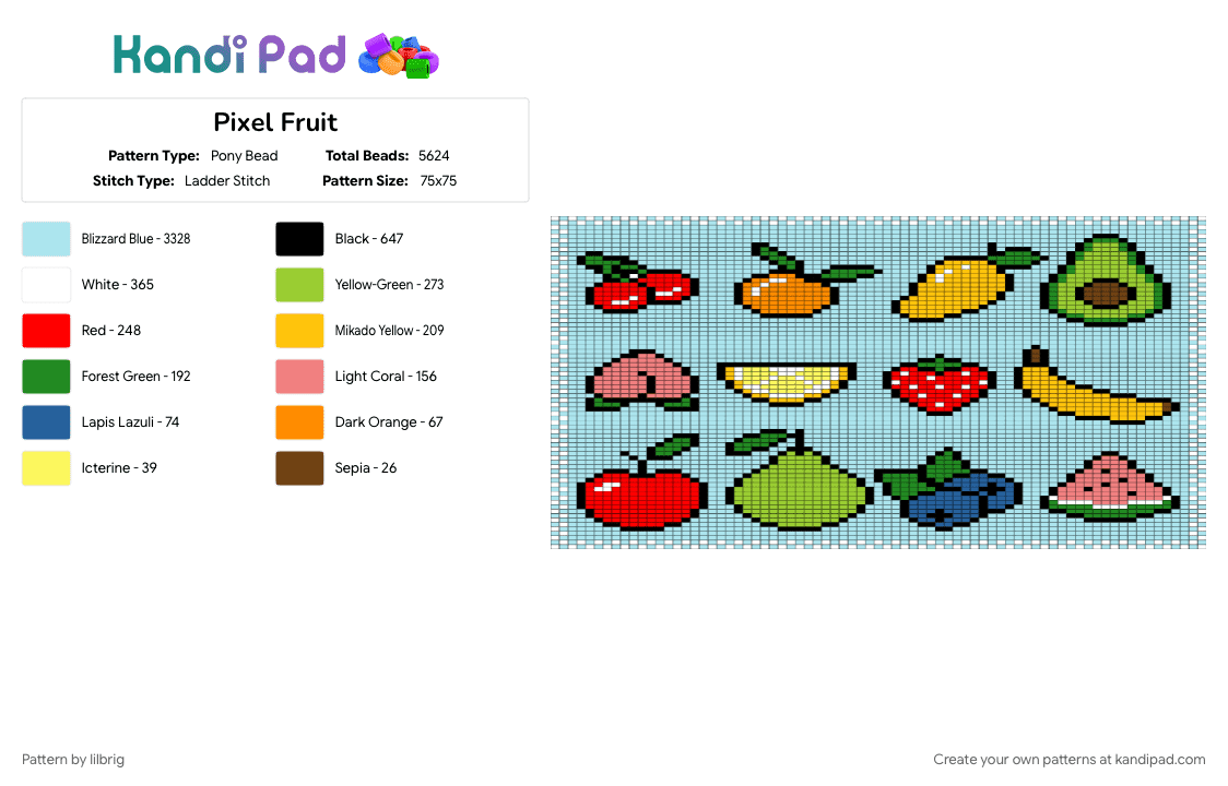 Pixel Fruit - Pony Bead Pattern by lilbrig on Kandi Pad - light blue