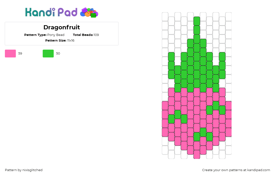 Dragonfruit - Pony Bead Pattern by nixisglitched on Kandi Pad - dragon fruit,food,cactus,bright,pink,green