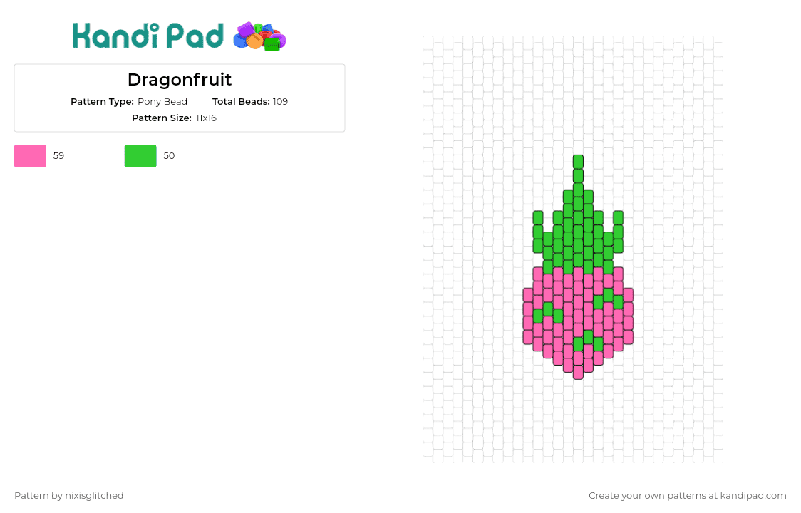 Dragonfruit - Pony Bead Pattern by nixisglitched on Kandi Pad - dragon fruit,food,cactus,bright,pink,green
