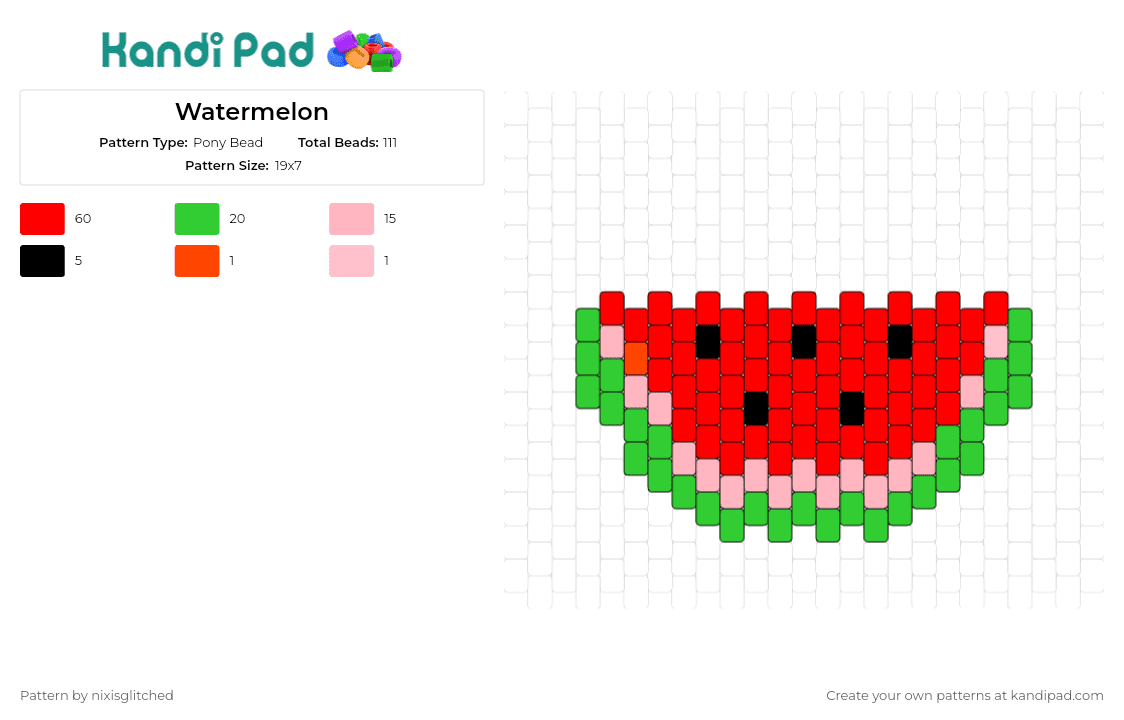 Watermelon - Pony Bead Pattern by nixisglitched on Kandi Pad - watermelon,fruit,food,summer,sweet,red,green