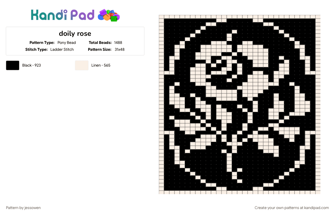doily rose - Pony Bead Pattern by jessowen on Kandi Pad - black, white