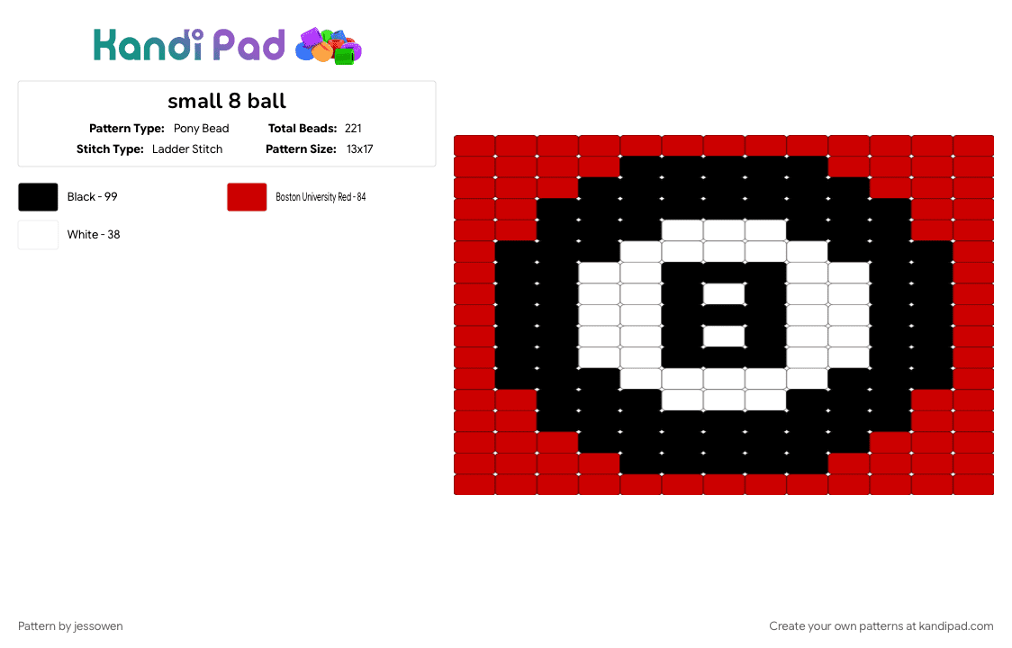 8 ball small - Pony Bead Pattern by jessowen on Kandi Pad - red, white