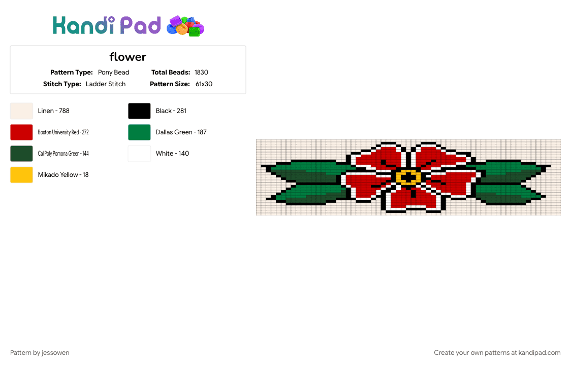 flower - Pony Bead Pattern by jessowen on Kandi Pad - green, red, white