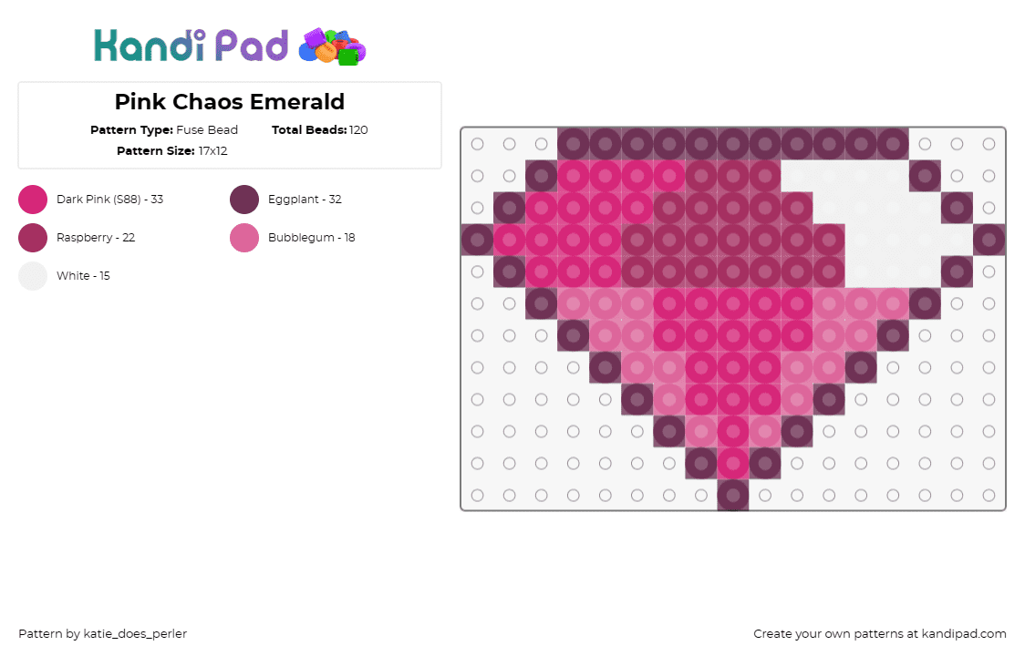 Pink Chaos Emerald - Fuse Bead Pattern by katie_does_perler on Kandi Pad - chaos emerald,sonic the hedgehog,diamond,gem,video game,sega,pink