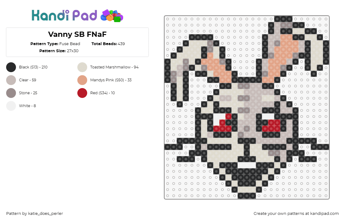 Vanny SB FNaF - Fuse Bead Pattern by katie_does_perler on Kandi Pad - vanny,fnaf,five nights at freddys,video game,character,horror,gray