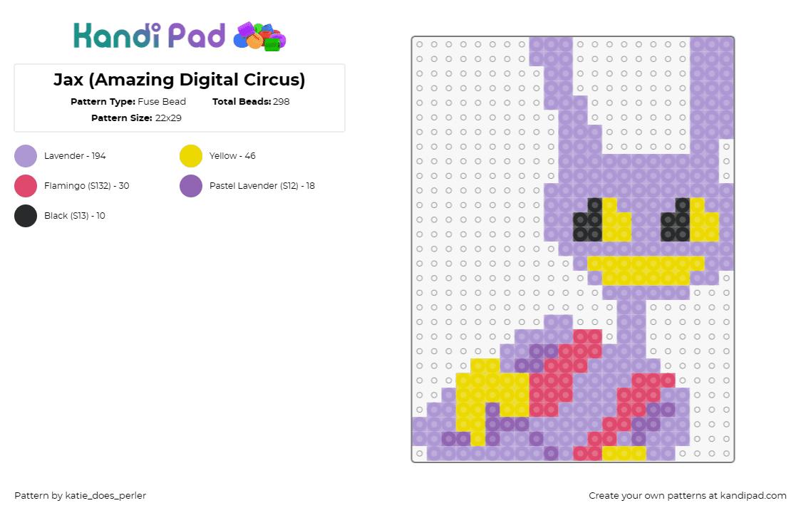 Jax (Amazing Digital Circus) - Fuse Bead Pattern by katie_does_perler on Kandi Pad - jax,amazing digital circus,character,tv show,animation,pastel,purple,yellow