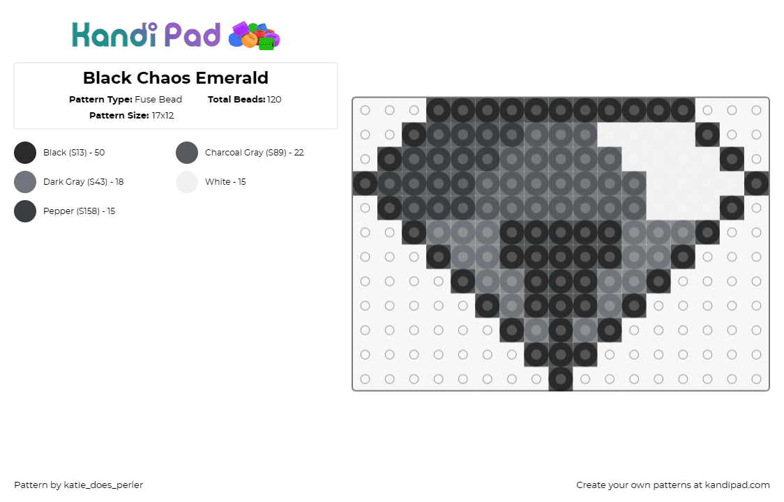 Black Chaos Emerald - Fuse Bead Pattern by katie_does_perler on Kandi Pad - chaos emerald,sonic the hedgehog,diamond,gem,video game,sega,gray