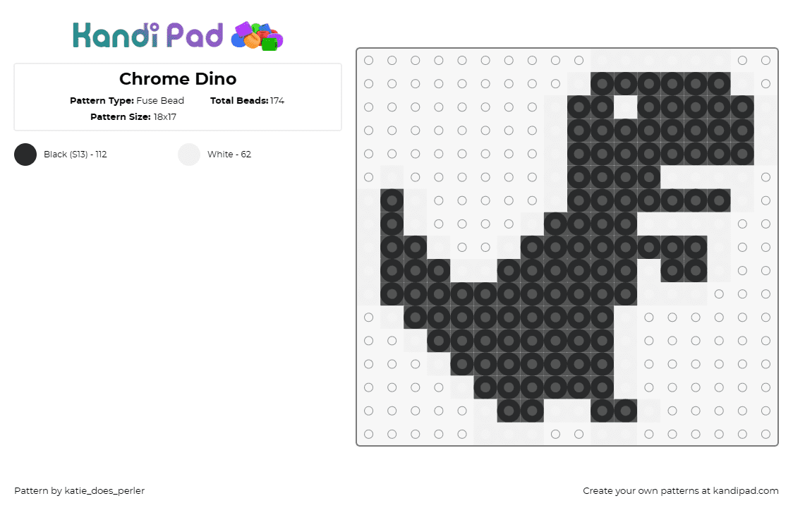 Chrome Dino - Fuse Bead Pattern by katie_does_perler on Kandi Pad - chrome,google,dinosaur,internet,silhouette,black