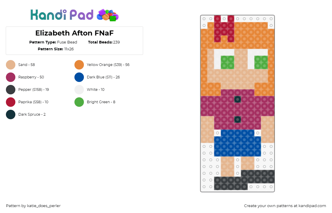 Elizabeth Afton FNaF - Fuse Bead Pattern by katie_does_perler on Kandi Pad - elizabeth afton,fnaf,five nights at freddys,video game,character,horror,orange,pink,tan