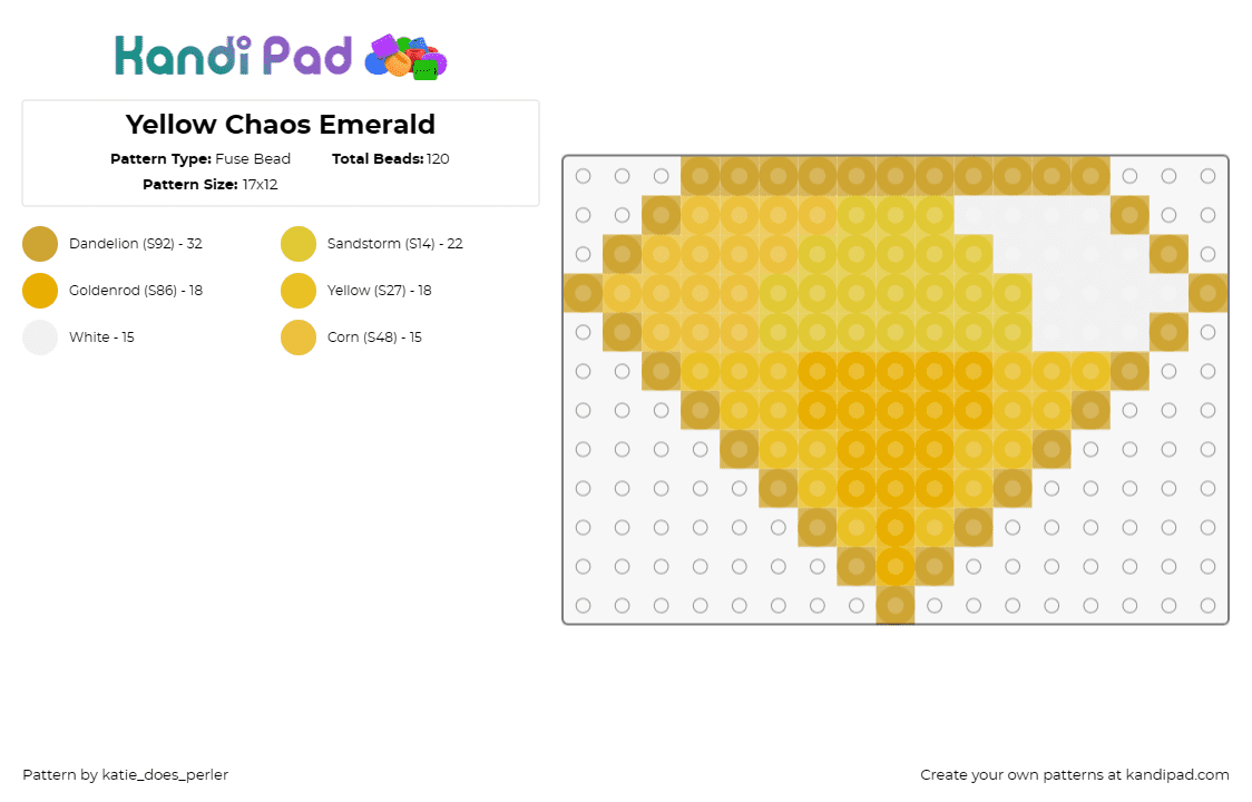 Yellow Chaos Emerald - Fuse Bead Pattern by katie_does_perler on Kandi Pad - chaos emerald,sonic the hedgehog,diamond,gem,video game,sega,yellow