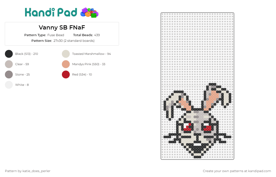 Vanny SB FNaF - Fuse Bead Pattern by katie_does_perler on Kandi Pad - vanny,fnaf,five nights at freddys,video game,character,horror,gray