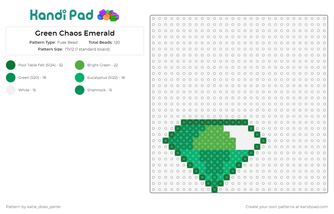 Green Chaos Emerald - Fuse Bead Pattern by katie_does_perler on Kandi Pad - chaos emerald,sonic the hedgehog,diamond,gem,video game,sega,green
