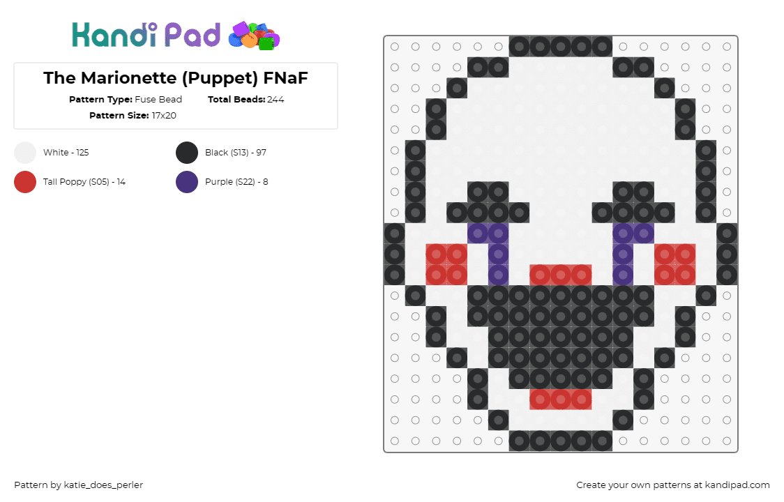 The Marionette (Puppet) FNaF - Fuse Bead Pattern by katie_does_perler on Kandi Pad - marionette,puppet,fnaf,five nights at freddys,character,mask,horror,video game,w