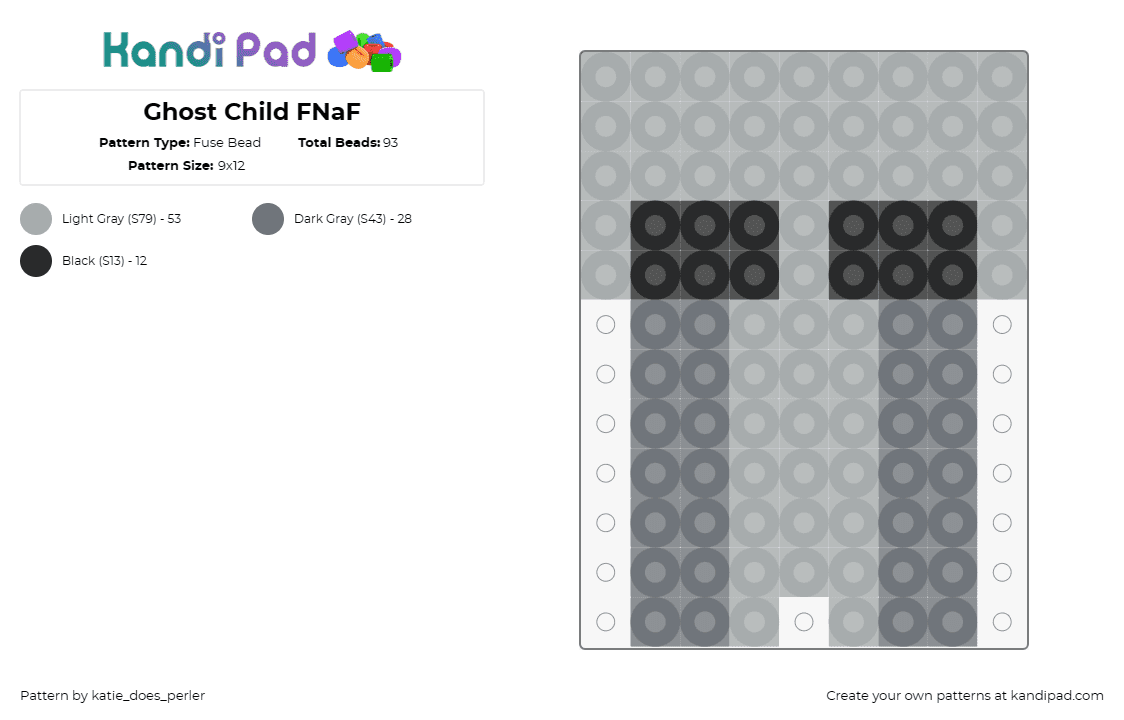 Ghost Child FNaF - Fuse Bead Pattern by katie_does_perler on Kandi Pad - ghost child,cry,fnaf,five nights at freddys,character,horror,video game,gray