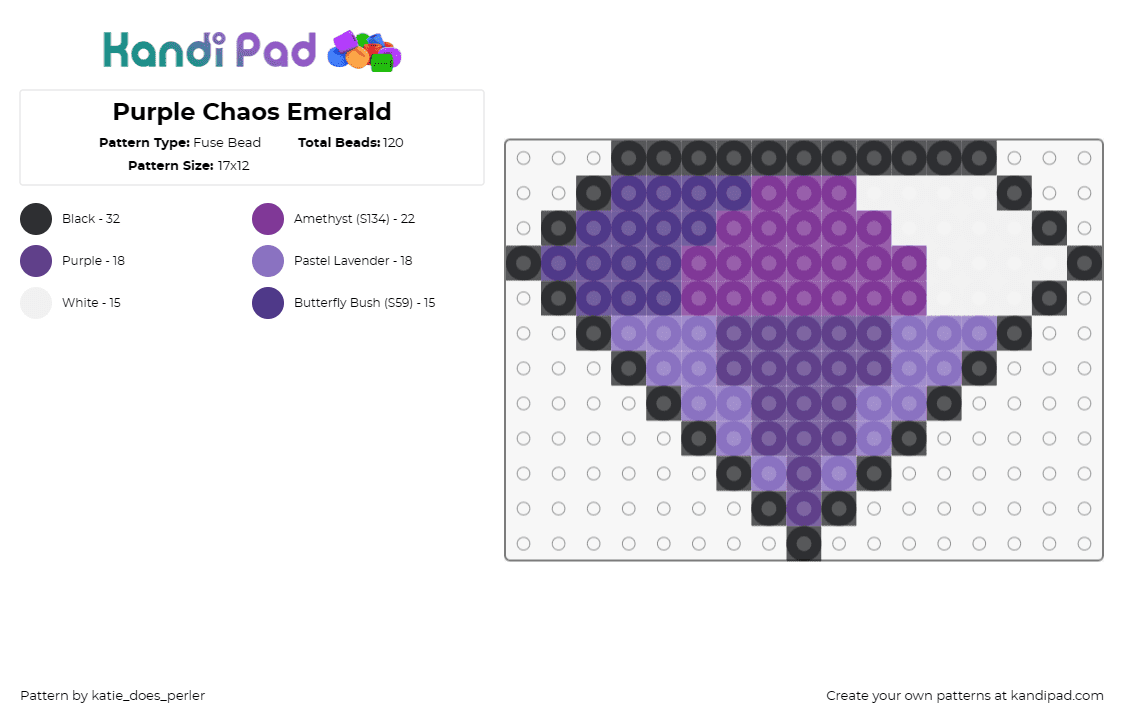 Purple Chaos Emerald - Fuse Bead Pattern by katie_does_perler on Kandi Pad - chaos emerald,sonic the hedgehog,diamond,gem,video game,sega,purple