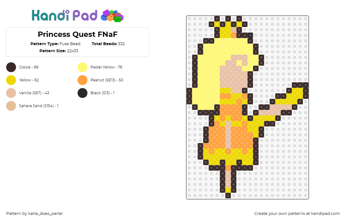 Princess Quest FNaF - Fuse Bead Pattern by katie_does_perler on Kandi Pad - princess quest,fnaf,five nights at freddys,video game,character,blonde,horror,ye