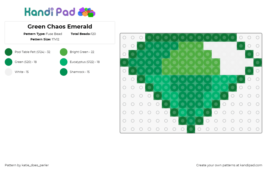 Green Chaos Emerald - Fuse Bead Pattern by katie_does_perler on Kandi Pad - chaos emerald,sonic the hedgehog,diamond,gem,video game,sega,green