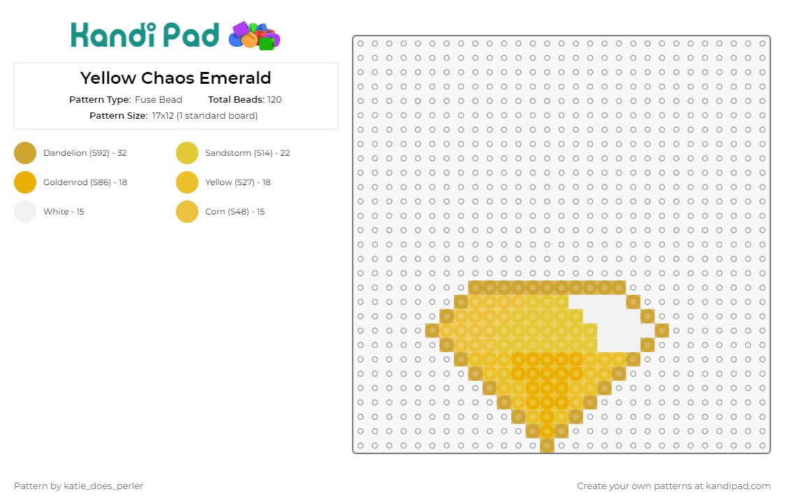 Yellow Chaos Emerald - Fuse Bead Pattern by katie_does_perler on Kandi Pad - chaos emerald,sonic the hedgehog,diamond,gem,video game,sega,yellow