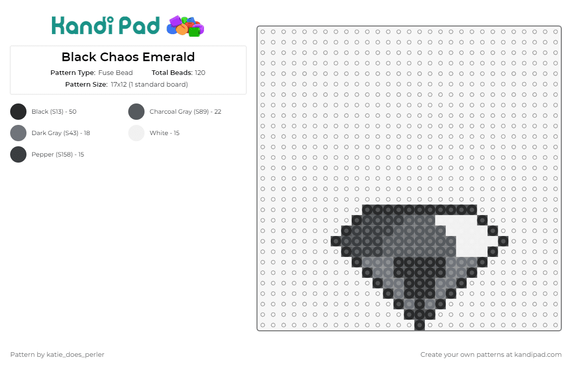 Black Chaos Emerald - Fuse Bead Pattern by katie_does_perler on Kandi Pad - chaos emerald,sonic the hedgehog,diamond,gem,video game,sega,gray